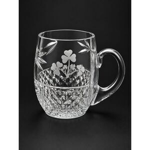 Vintage Galway 24% Lead Crystal Shamrock Etched Tankard Mug Ireland Beer Stein